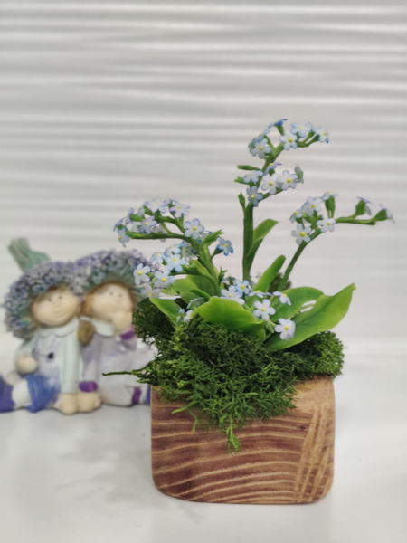 Купить Композиция из полимерной глины. "Незабудки на деревянной ...