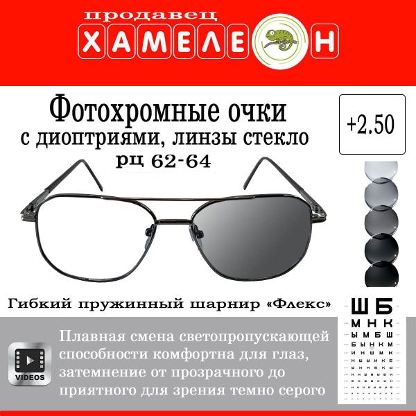 Очки с диоптриями фотохромные "хамелеоны" РЦ 62-64 мм, +2.50 купить на ...