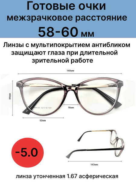 Готовые женские очки -5 с РЦ 58-60 мм. - купить с доставкой по выгодным ...
