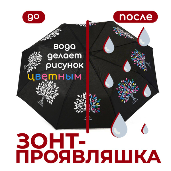 Зонт Raindrops, Полный автомат, 3 сложения, черный, белый купить по ...