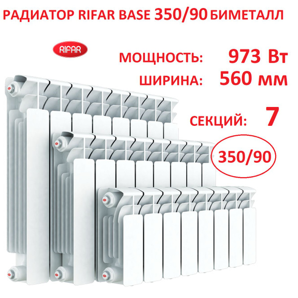 Секционный радиатор Rifar Биметаллический РИФАР_350, Биметалл, 7 секц ...