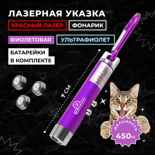 Лазерная указка, игрушка дразнилка для кошек и собак с карабином и ...