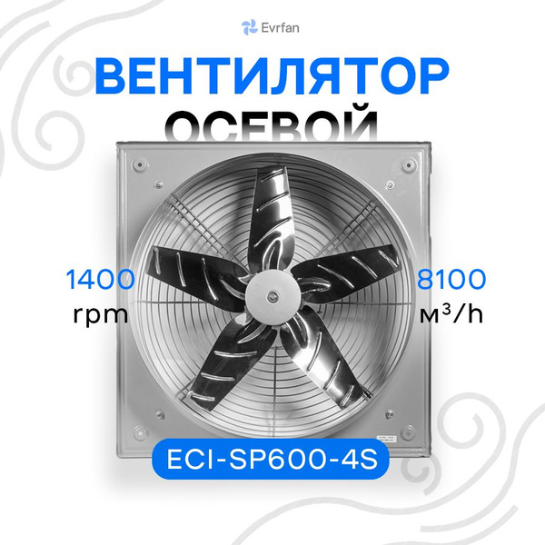 Вентилятор осевой вытяжной "Khazarfan" ECI-SP600-4S, 70х70 см, серый ...