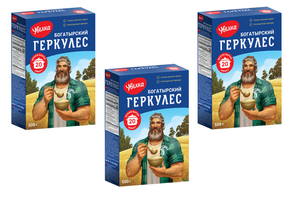 Увелка Хлопья Овсяные Геркулес Богатырский (20 минут), 500 г, 3 уп ...