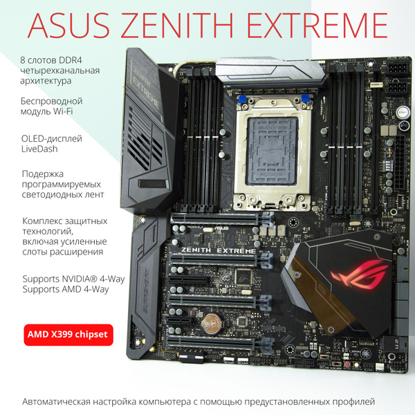 Характеристики ASUS Материнская плата ROG ZENITH EXTREME TR4 DDR4 Wi-Fi ...