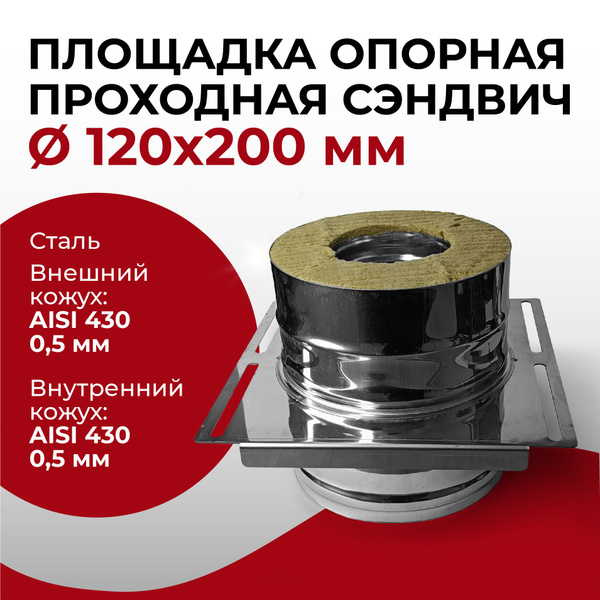 Площадка опорная монтажная для дымохода 0,5/430 Ф 120*200 мм нерж/нерж ...