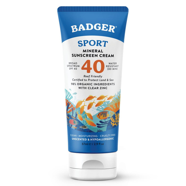 Солнцезащитный крем для взрослых Badger SPF 40 с чистым цинком, без ...
