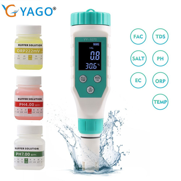 Цифровой хлор-метр PH-тестер 7 в 1 SALT/ ORP/ TDS/EC/TEMP тестер CL ...