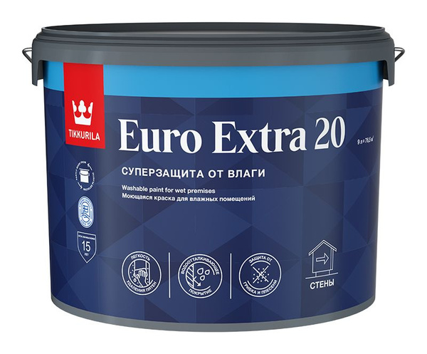 Краска Tikkurila евро 20, Полуматовое покрытие, белый - купить в ...