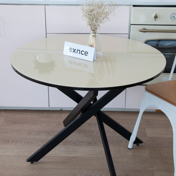 Стол обеденный exnce Нераскладной Круглый_74_Кремовый кромка черная ...