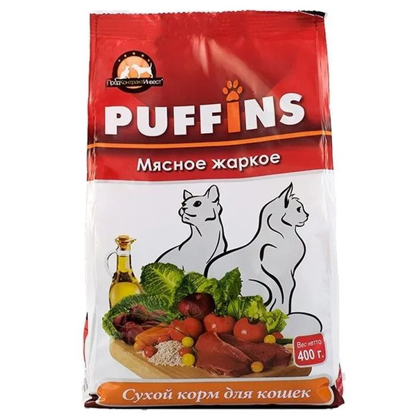 Puffins Корм сухой для кошек Мясное жаркое, 400 г - купить с доставкой ...