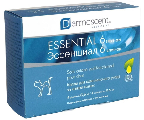 Эссеншиал 6 спот он для кошек (Dermoscent Essential 6 spot-on), уп. 4 ...