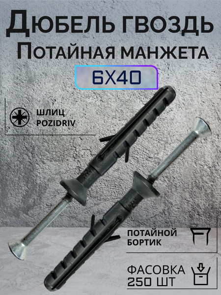 Дюбель Метизиум 6 мм x 40 мм 250 шт. - купить по выгодной цене в ...