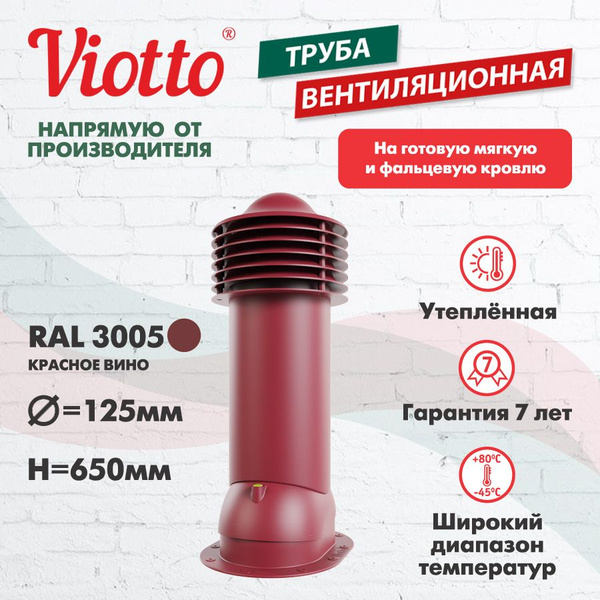 Труба вентиляционная для готовой мягкой и фальцевой кровли Viotto, d ...
