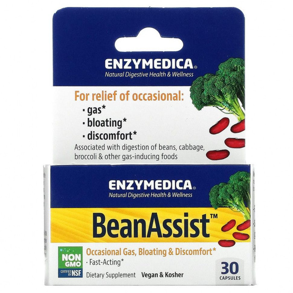 Enzymedica, BeanAssist, Ферменты от вздутия живота и газообразования ...