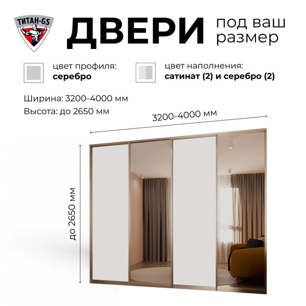 Двери купе для гардеробной и шкафов Титан-GS 4 створки в проем до 4000 ...