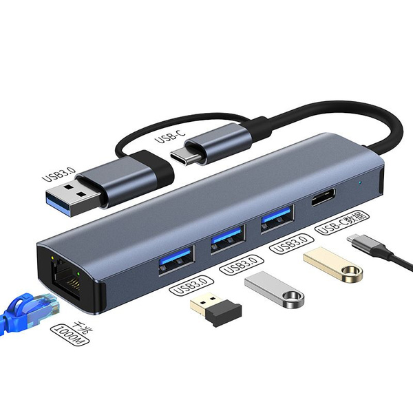 Переходник сетевого кабеля Ethernet USB-LAN-TYPE-C. 5 В 1 - купить с ...