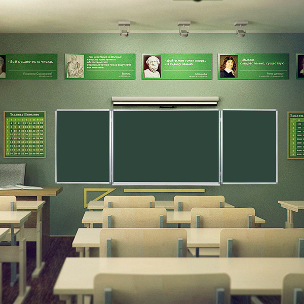 Доска для мела магнитная 3-х элементная 100х150/300 см, 5 рабочих ...