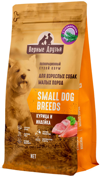 Корм Верные друзья для собак малых пород, курица и индейка, 15 кг ...