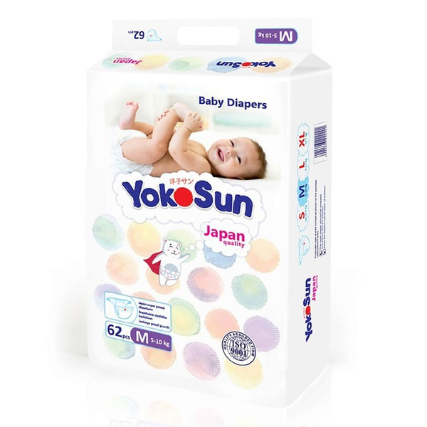 Детские одноразовые подгузники YokoSun размер M (5-10 кг) 62 шт купить ...