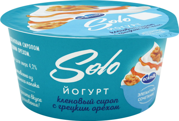Йогурт SOLO Кленовый сироп и грецкий орех 4,2%, без змж, 130г купить на ...