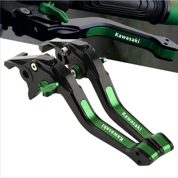 Leviers Frein & Embrayage Pliants KAWASAKI ZX6R 636 2019-2023 - Laser Gravé Noir/vert - Aluminium