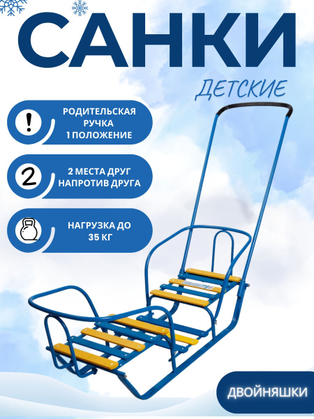 Санки детские NIKA зимние с ручкой Санки-двойняшки СД голубой СД/Г2 ...