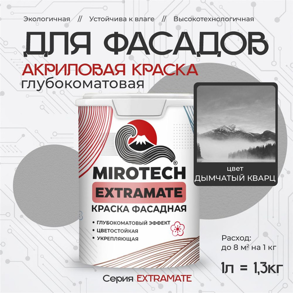 Акриловая краска для фасадов MIROTECH EXTRAMATE для наружных работ, для ...