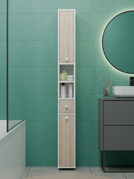 Roomly Шкаф-пенал для ванной, узкий, 20х27.5х181.3 см, Универсальный ...