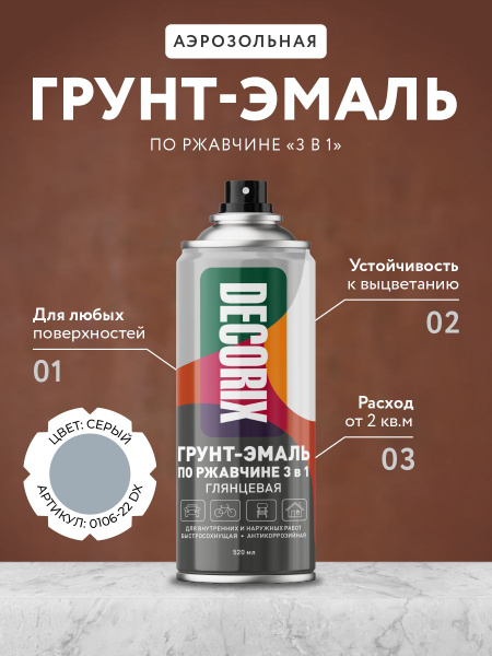 Аэрозольная грунт-эмаль по ржавчине 3 в 1 краска для металла DECORIX ...