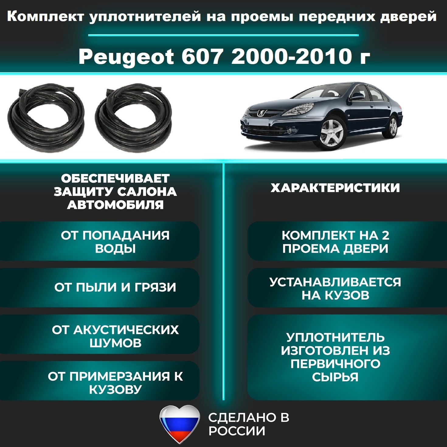 Комплект уплотнителей проема передних дверей на Peugeot 607 2000-2010 г /  уплотнитель для Пежо / Пежот 607 купить по низкой цене в интернет-магазине  OZON (1411063204)