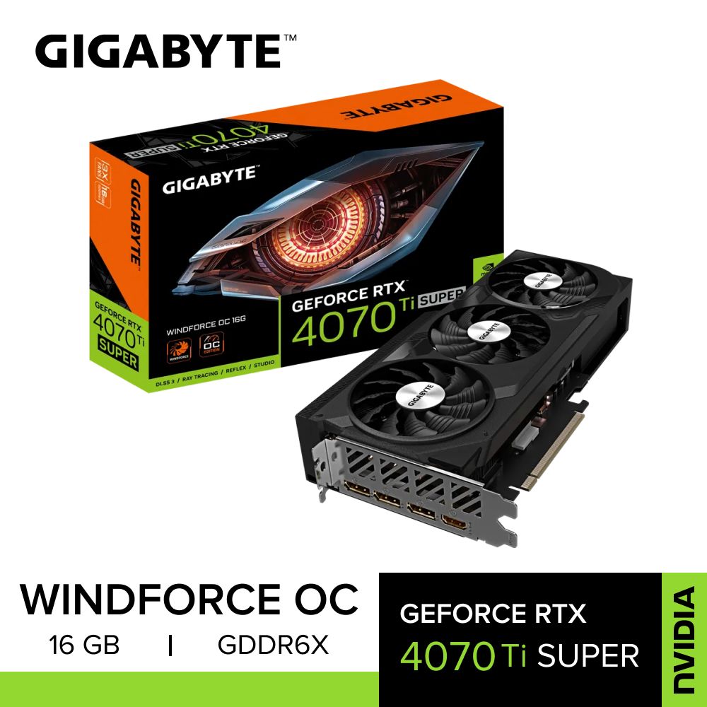 Gigabyte Видеокарта GeForce RTX 4070 Ti SUPER WINDFORCE 16 ГБ (GV-N407TSWF3OC-16GD), LHR