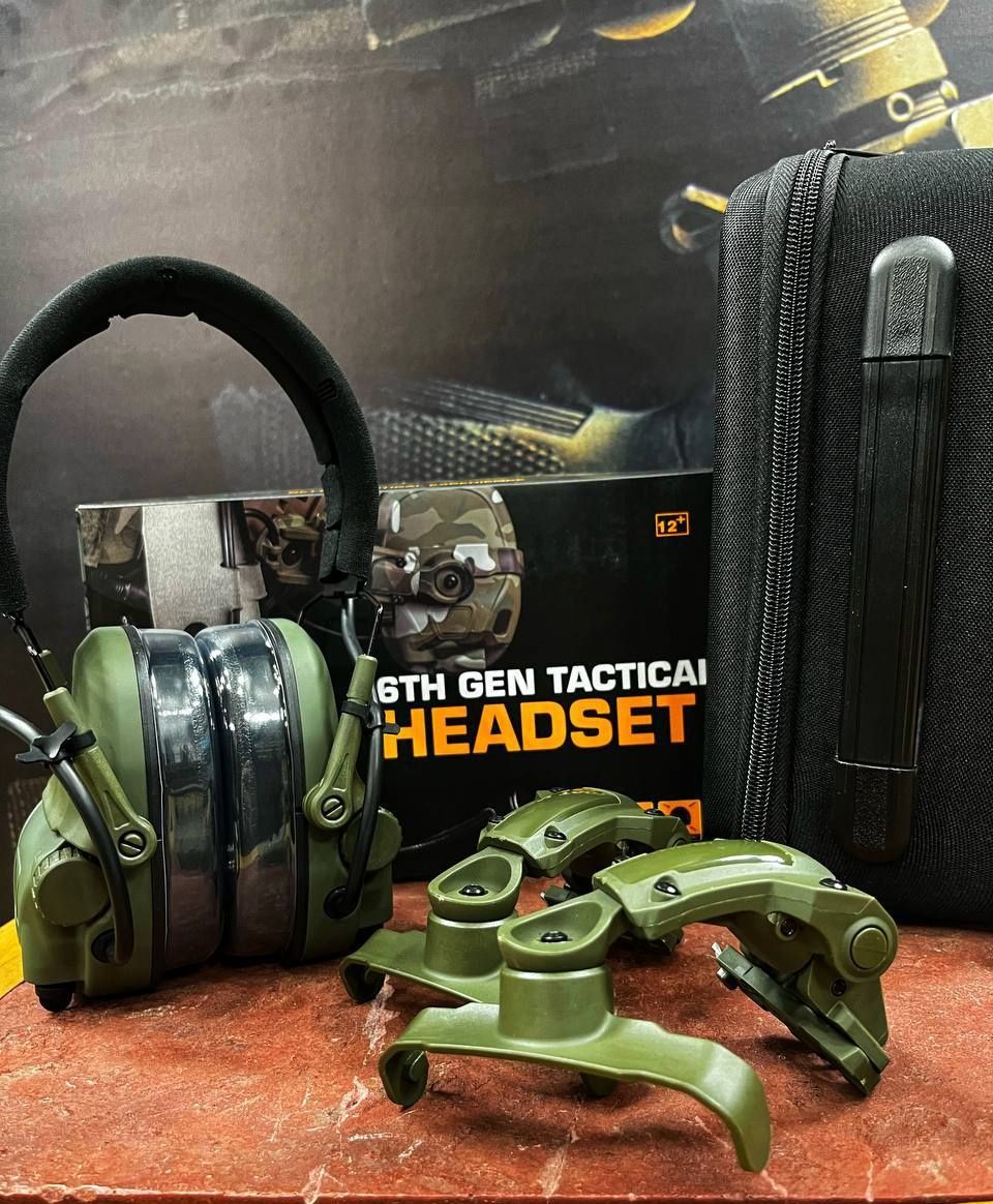 Наушники активные тактические 6TH Gen Tactical headset стрелковые/гарнитура/поворотные крепления на шлем олива