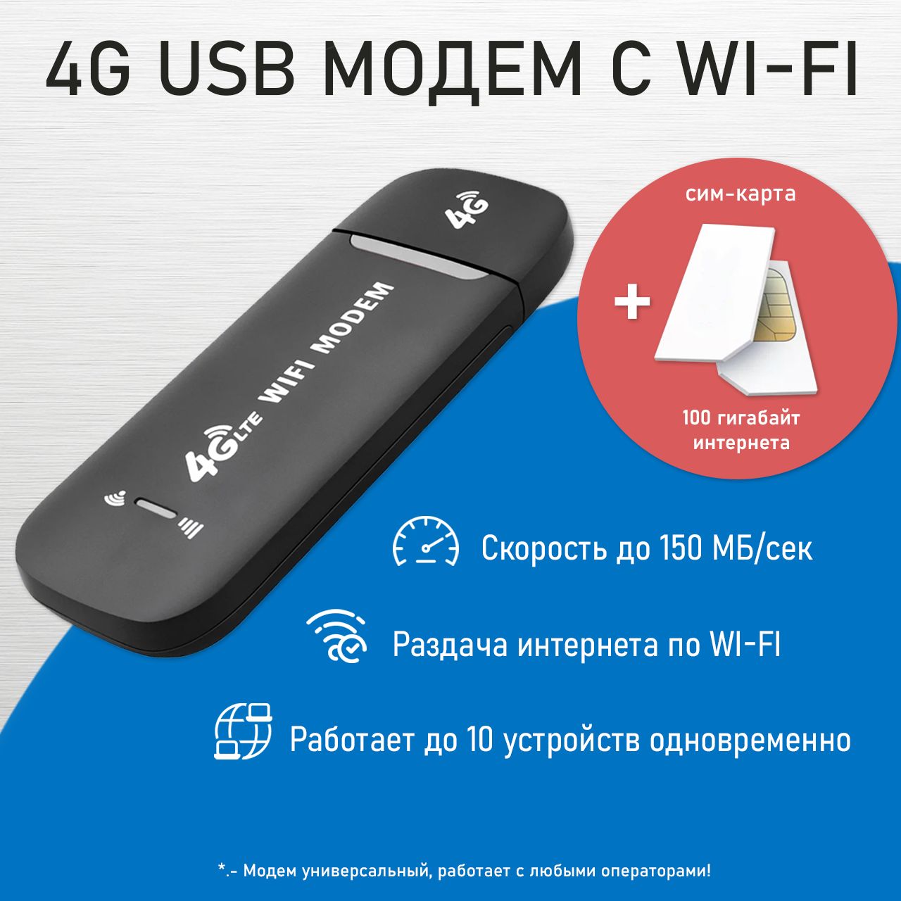 Беспроводной модем 3in1 LTE 4G USB MODEM with WI-FI HotSpot - купить по  низкой цене в интернет-магазине OZON (1381713090)