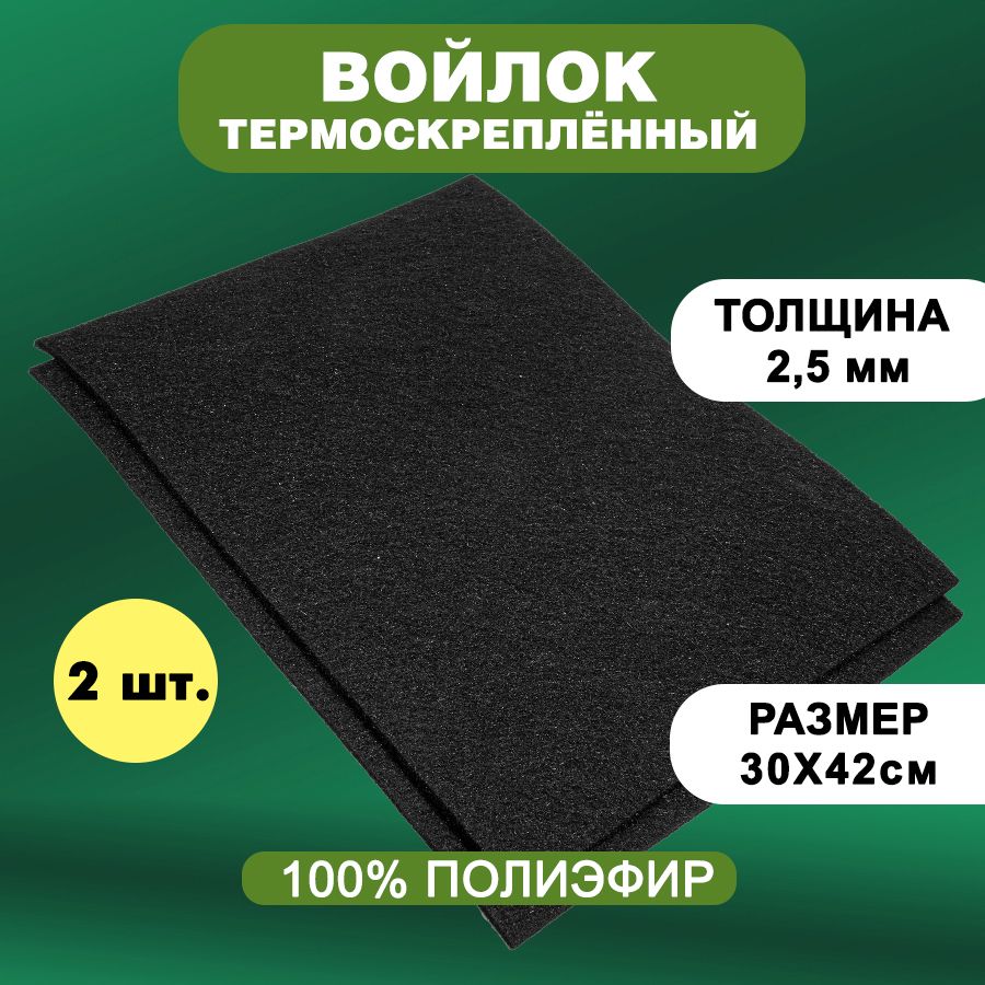 Войлок/Фетртермоскрепленный2,5мм/300х420мм,черный2шт.