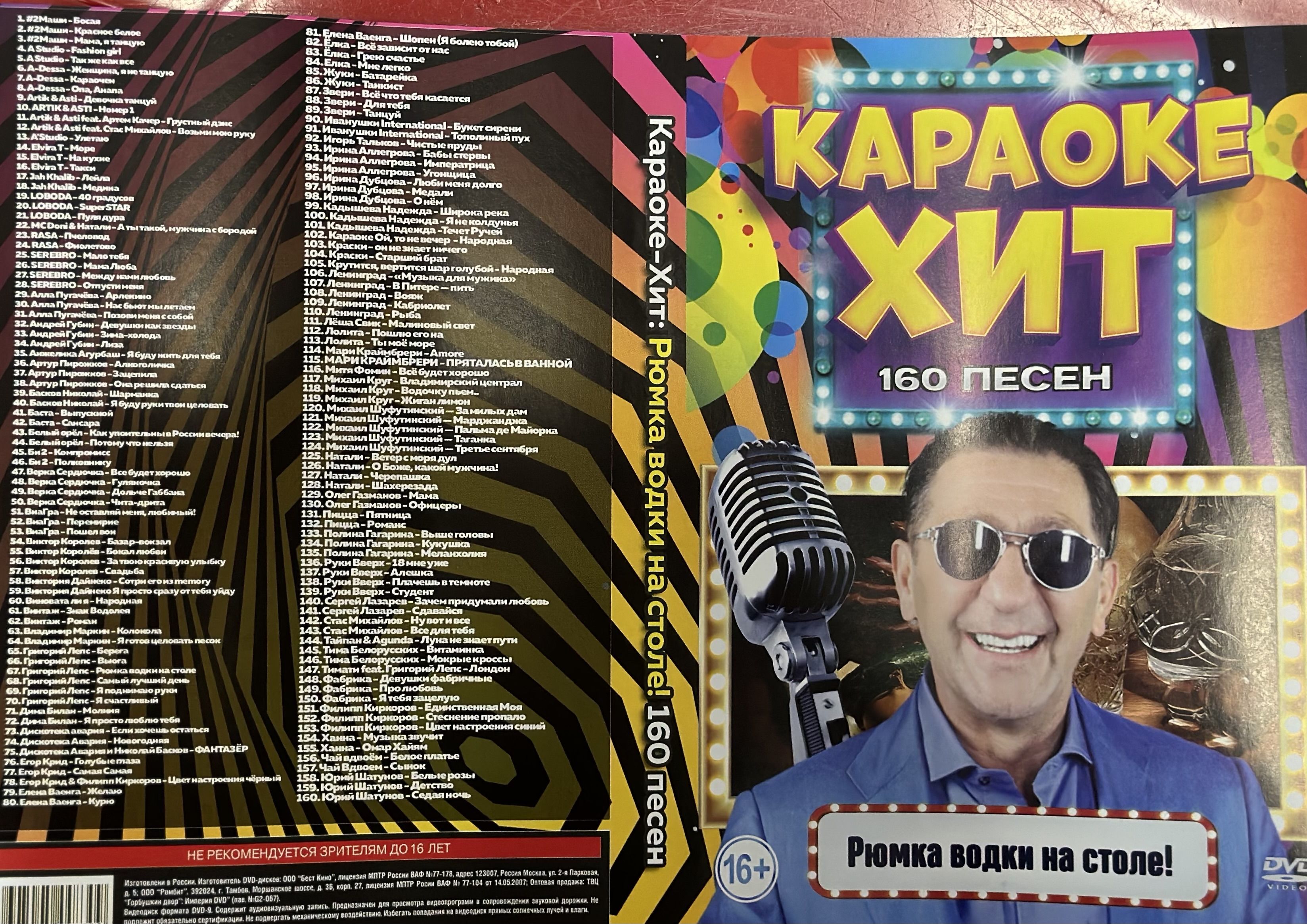 Диск DVD Караоке-хит Рюмка водки на столе. 160 песен