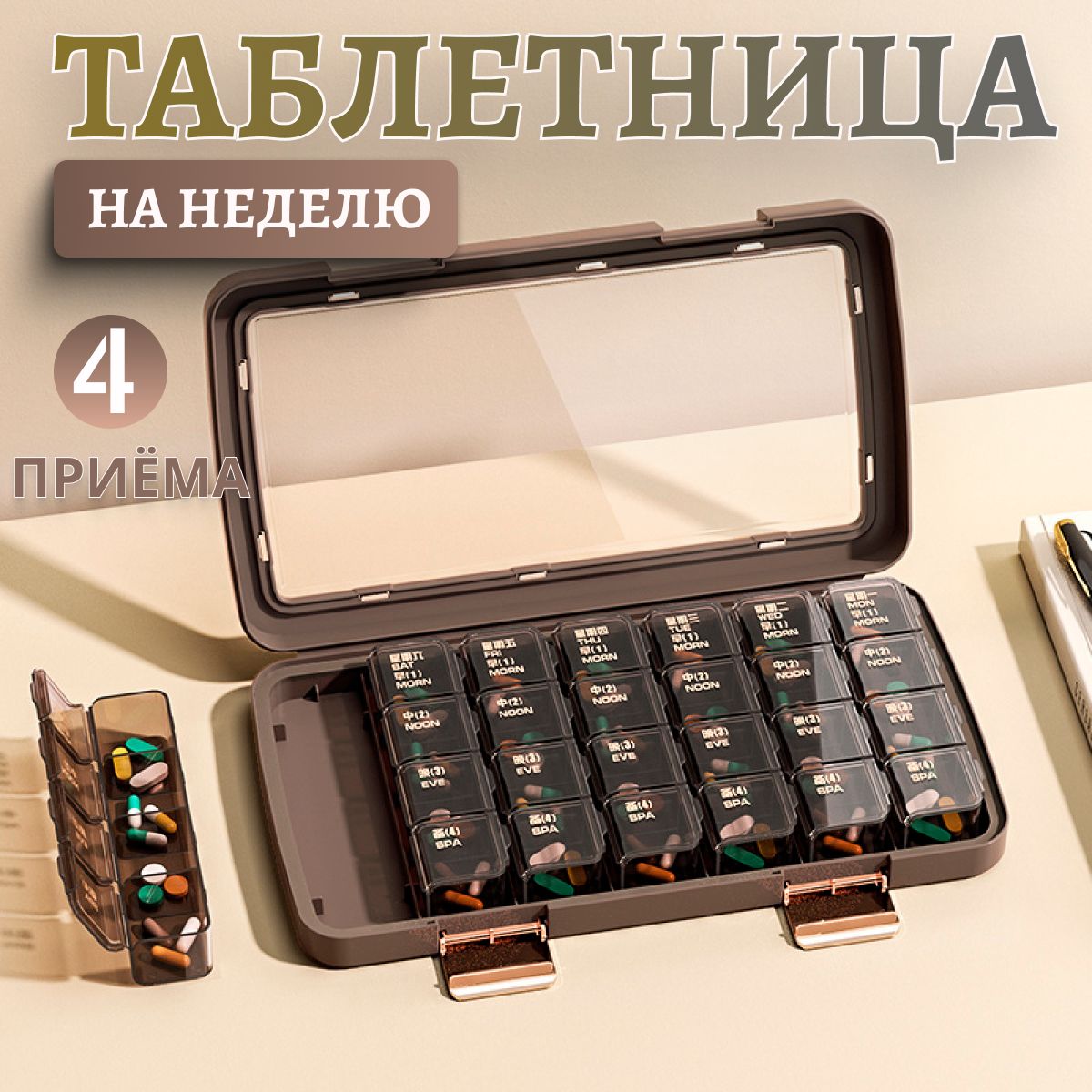 Таблетница на неделю 4 приёма