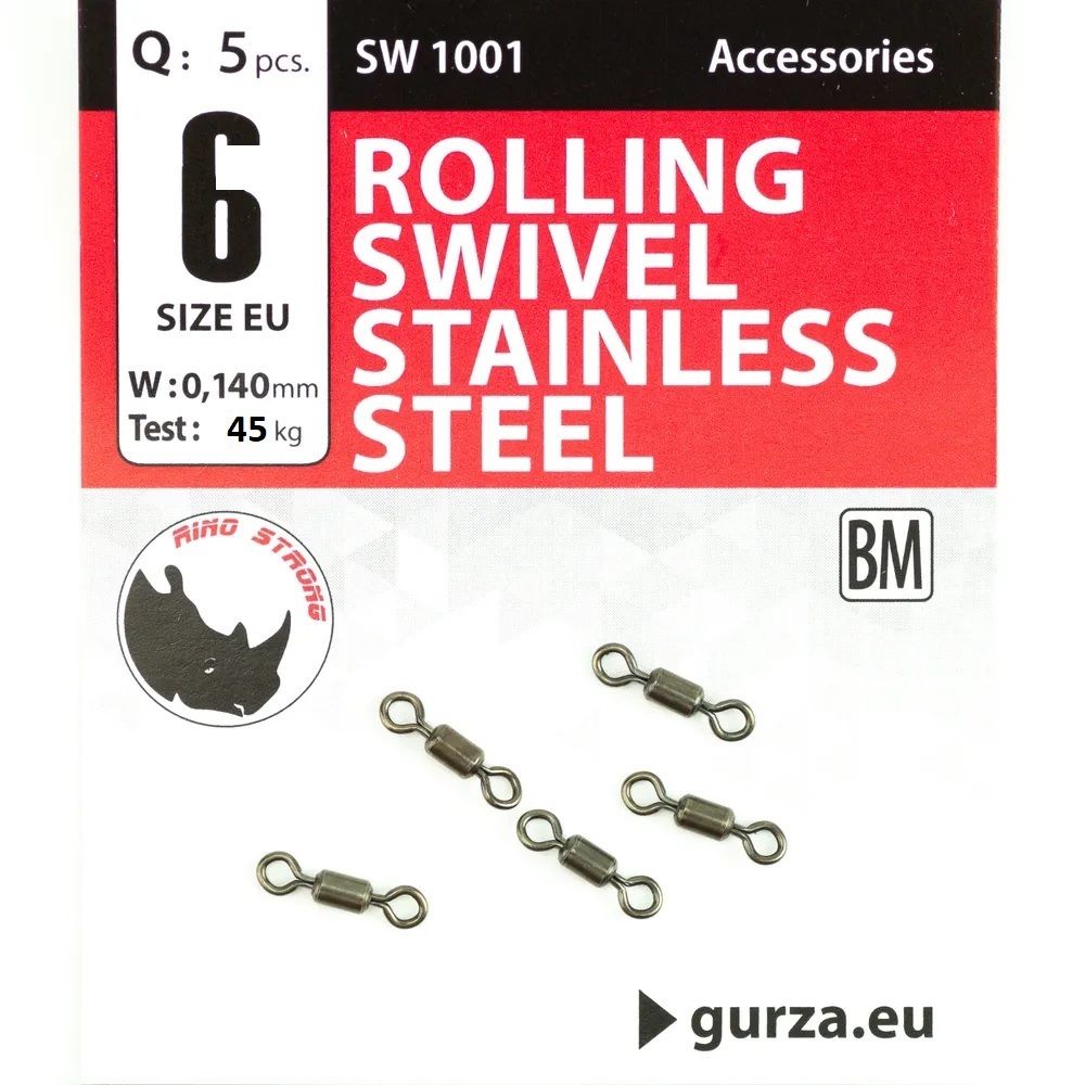 Вертлюги 5штук сталь GURZA Rolling Swivel Stainless №6 для рыбалки