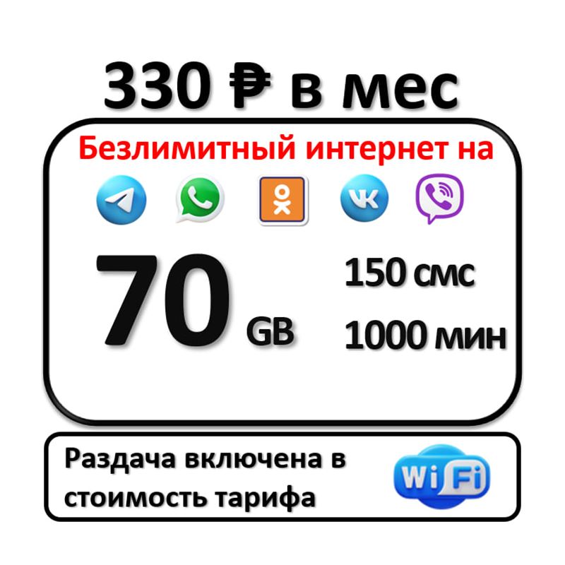 SIM-картаСимкарта1000минут70ГбБЕЗЛИМИТНЫЙИНТЕРНЕТнасервисы(ВсяРоссия)