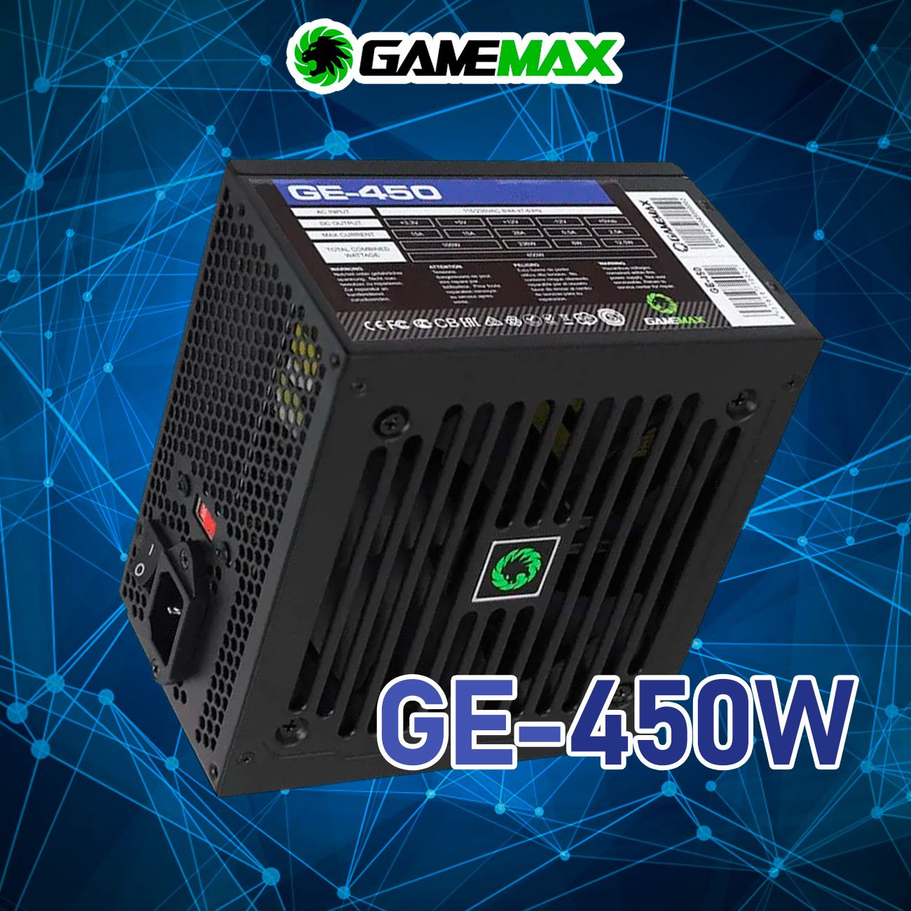 БлокпитанияGameMaxGE-450(Черный450W120мм20+4pin4+4pin(CPU)1*6+2pin(PCI-E)4*SATA2*MOLEX)