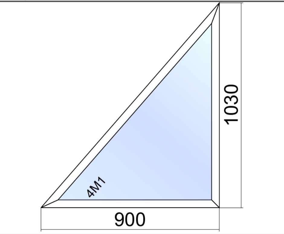 окно алюминий холодный /1 стекло/ ш.900мм*в.1030 мм