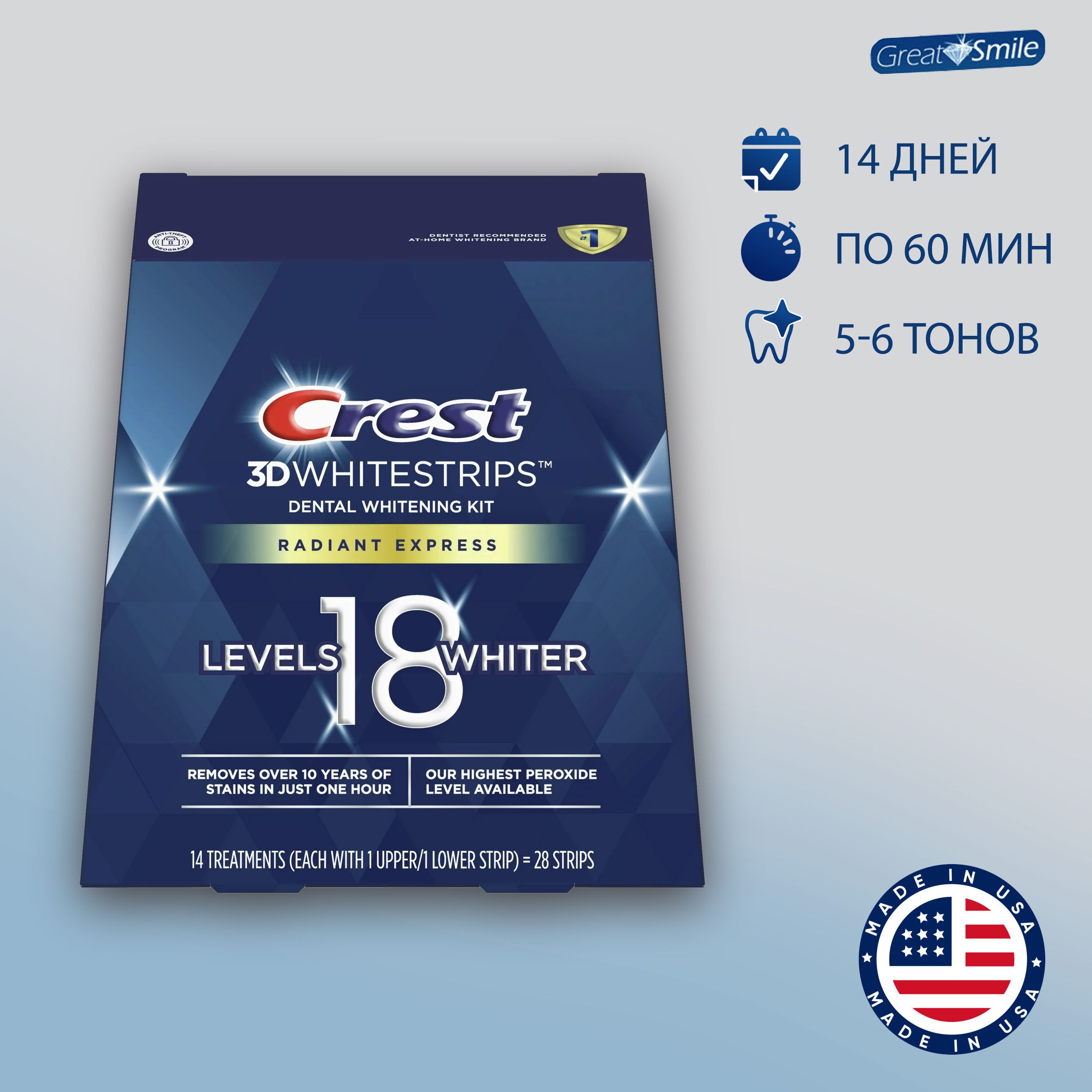 Отбеливающие полоски Crest 3D Whitestrips Radiant Express