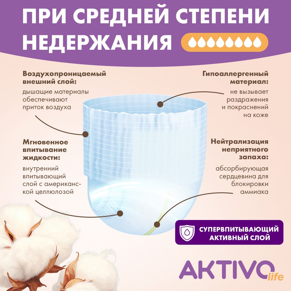 Подгузники для взрослых, AKTIVO life Super размер L, обхват талии/беде(图1)
