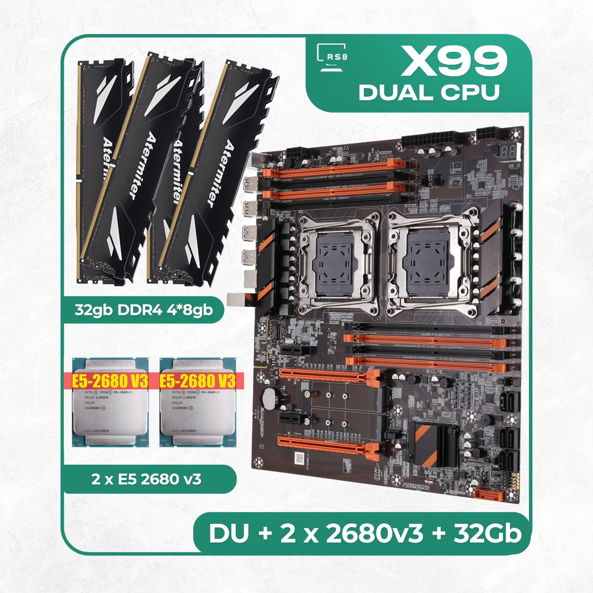 KllisreМатеринскаяплатаКомплектматеринскойплатыX99:ZX-DU99D4+2xXeonE52680v3+DDR432ГбAtermiter2666Mhz4х8Гб