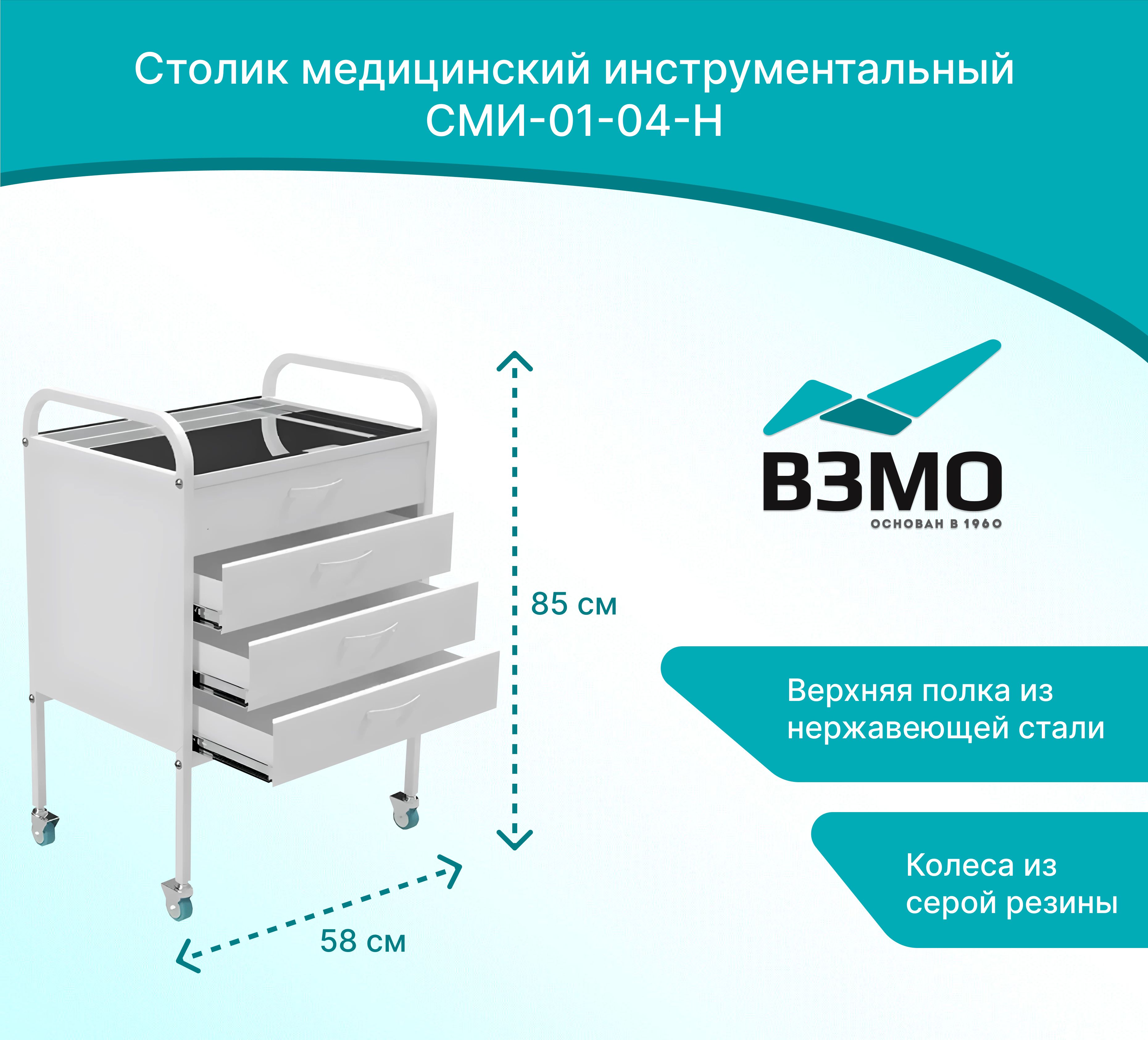 Столик медицинский процедурный сми 03 01 с 1 выдвижным ящиком