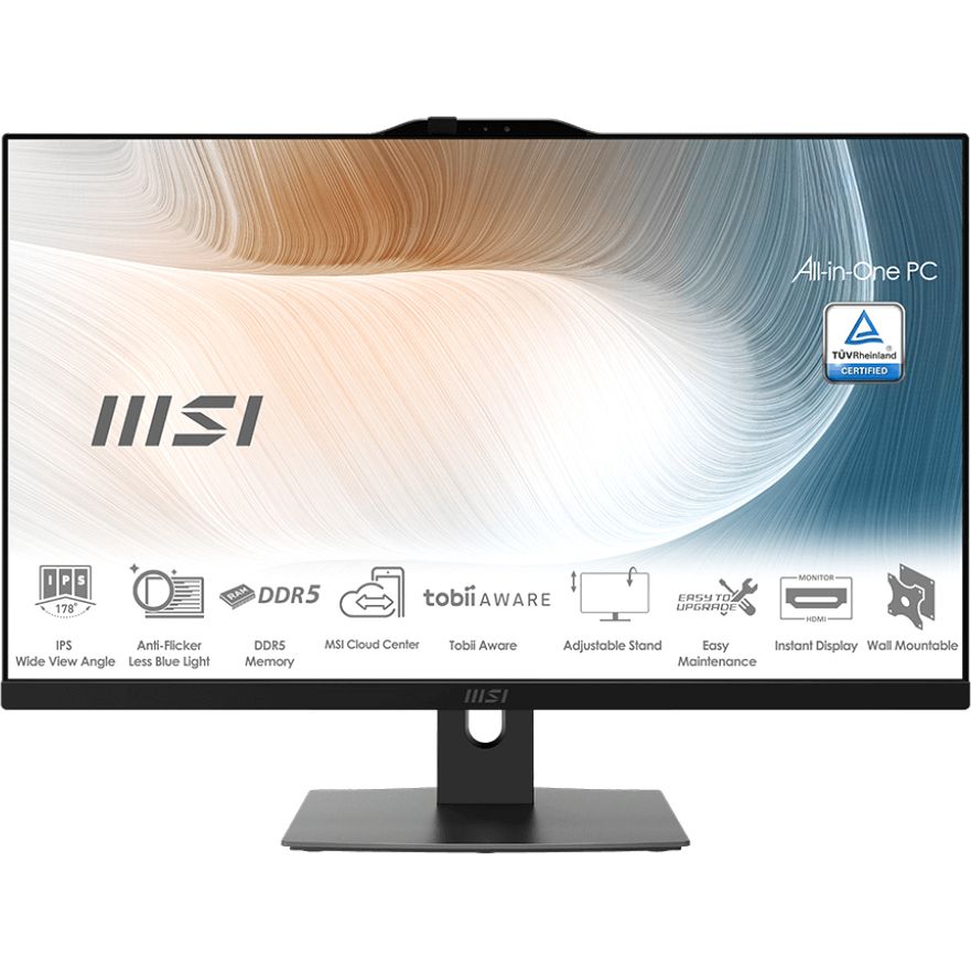 MSI 23.8" Моноблок Modern AM242P 1M (Intel Core 5 120U, RAM 16 ГБ, SSD 64 ГБ, HDD 1000 ГБ, Intel Iris Xe Graphics, Без ОС), 9S6-AE0721-1030, черный