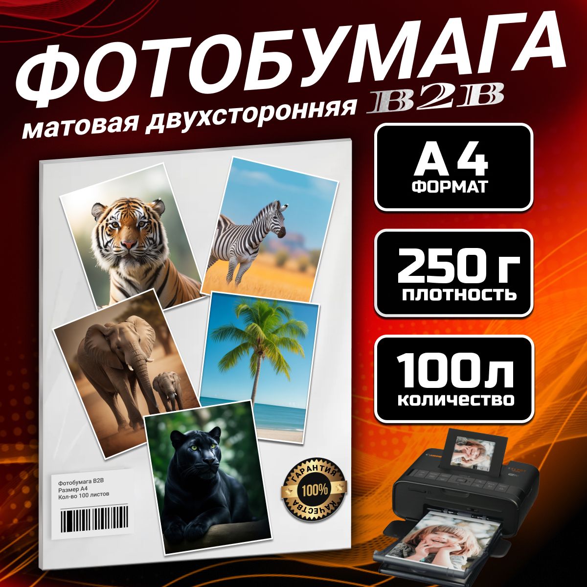 Фотобумага B2B двухсторонняя матовая 250 гр A4 100 листов