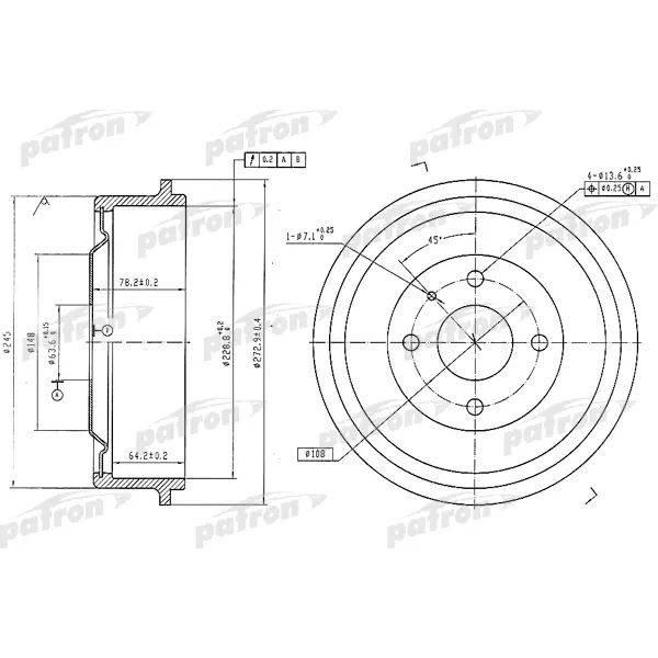 Барабан тормозной задн PATRON PDR1056, oem 6063755