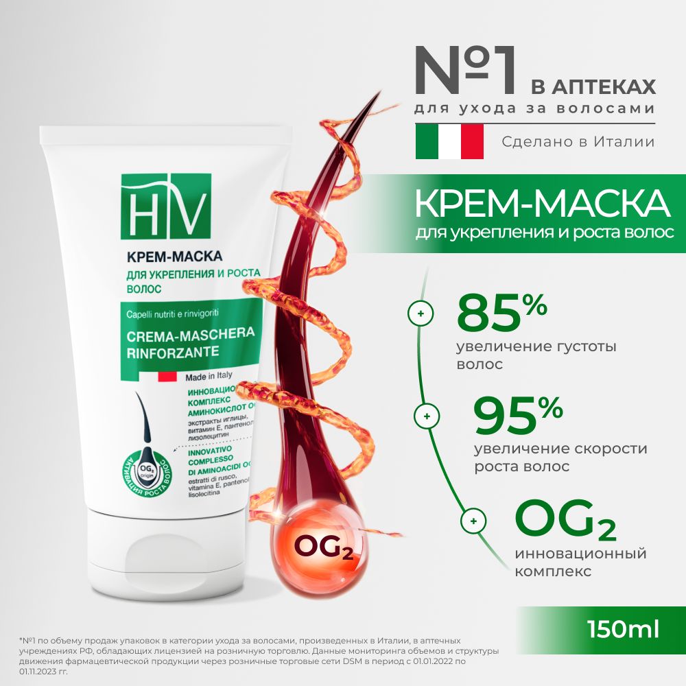 Hair Vital Крем-маска для укрепления и роста волос, Италия,150мл