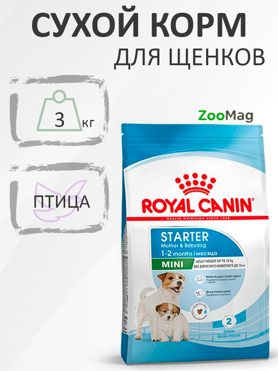 Royal Canin Mini Starter / Сухой корм Роял Канин Мини Стартер для Щенков Мелких пород в возрасте до 2 месяцев, 3кг